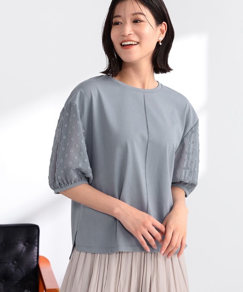 GALLORIA（ギャローリア）の「袖シアー異素材プルオーバー（Tシャツ/カットソー・レディース・ブラック/グレイッシュブルー・L/LL/S/M）」の2枚目の写真