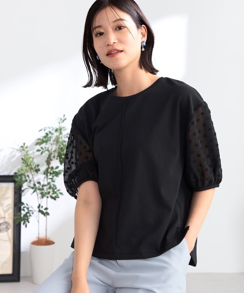 GALLORIA（ギャローリア）の「袖シアー異素材プルオーバー（Tシャツ/カットソー・レディース・ブラック/グレイッシュブルー・L/LL/S/M）」の6枚目の写真