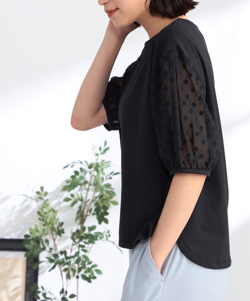 GALLORIA（ギャローリア）の「袖シアー異素材プルオーバー（Tシャツ/カットソー・レディース・ブラック/グレイッシュブルー・L/LL/S/M）」の7枚目の写真