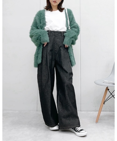 &soiree(アンドソワレ)の「【&soiree】 リジッドタックワイドデニムパンツ(デニムパンツ・レディース・インディゴブルー/ブラック・FREE)」の3枚目の写真