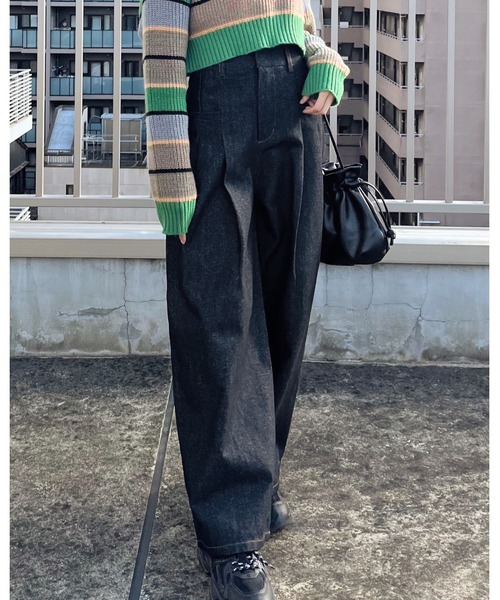 &soiree(アンドソワレ)の「【&soiree】 リジッドタックワイドデニムパンツ(デニムパンツ・レディース・インディゴブルー/ブラック・FREE)」の19枚目の写真