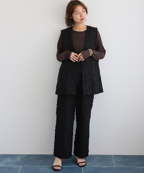 JOURNAL STANDARD relume(ジャーナルスタンダード レリューム)の「カットジャガードパンツ(その他パンツ・レディース・ブラック・FREE)」の2枚目の写真