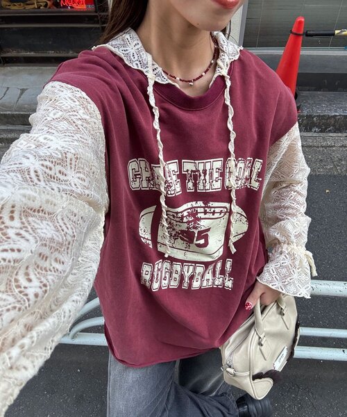 CIAOPANIC(チャオパニック)の「サイドタックピグメントロゴノースリーブTee(Tシャツ/カットソー・レディース・ボルドー/ブルー/グレー・ONE SIZE)」の1枚目の写真