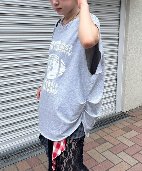 CIAOPANIC(チャオパニック)の「サイドタックピグメントロゴノースリーブTee(Tシャツ/カットソー・レディース・ボルドー/ブルー/グレー・ONE SIZE)」の22枚目の写真