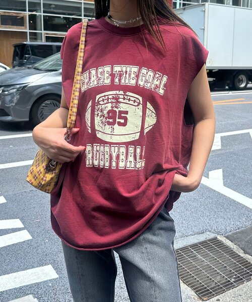 CIAOPANIC(チャオパニック)の「サイドタックピグメントロゴノースリーブTee(Tシャツ/カットソー・レディース・ボルドー/ブルー/グレー・ONE SIZE)」の15枚目の写真