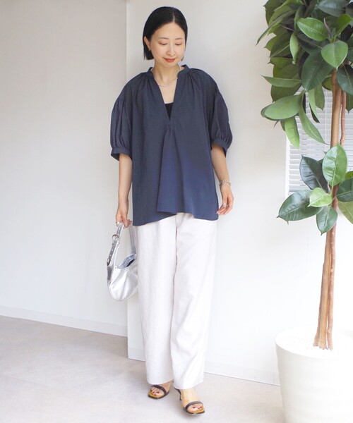 シップス（SHIPS）/〈手洗い可能〉RENU ソフト タイプライター スキッパー 5分袖 ブラウス セール】〈手洗い可能〉RENU ソフト タイプライター スキッパー 5分袖