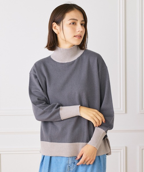 INED（イネド）の「【ご家庭で洗える】ウール100％ハイネックニット（ニット/セーター・レディース・サックスブルー/ブラック/オフホワイト/ブルー/チャコールグレー/ピンク/イエロー・9号）」の3枚目の写真