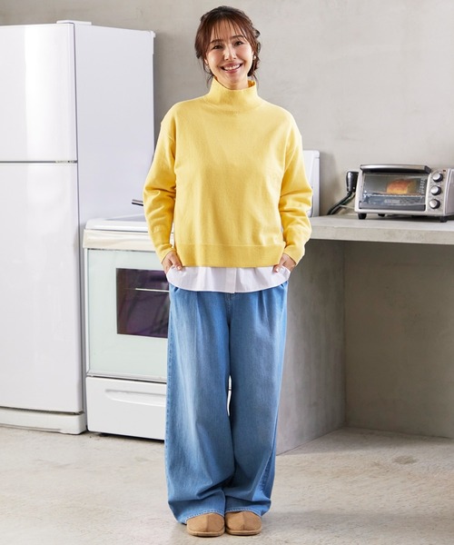 INED（イネド）の「【ご家庭で洗える】ウール100％ハイネックニット（ニット/セーター・レディース・サックスブルー/ブラック/オフホワイト/ブルー/チャコールグレー/ピンク/イエロー・9号）」の14枚目の写真