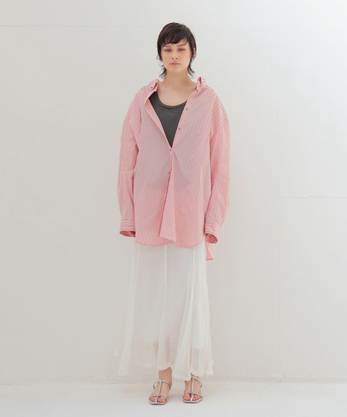 venit(ヴェニット)の「VENIT / stripe taffeta blouse(ストライプタフタブラウス VEG-5506-A)(シャツ/ブラウス・レディース・ピンク・38)」の7枚目の写真