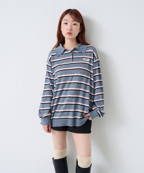 2025AWカタログ】ボーダーラガーポロニット（ニット/セーター