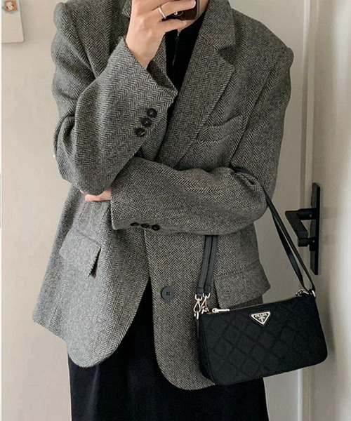 セール】【2025秋冬新作】ヘリンボーン柄オーバーサイズ