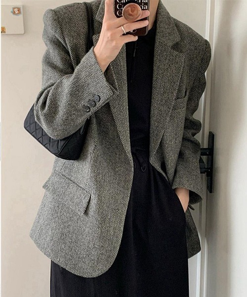 セール】【2025秋冬新作】ヘリンボーン柄オーバーサイズ