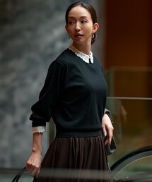 23区（ニジュウサンク）の「【洗える】エンブロイダリー フラワーレースコンビ ニット（ニット/セーター）」