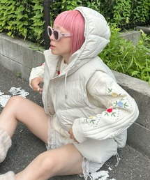 ダウンベスト（ホワイト/白色系・フードあり）ファッション通販