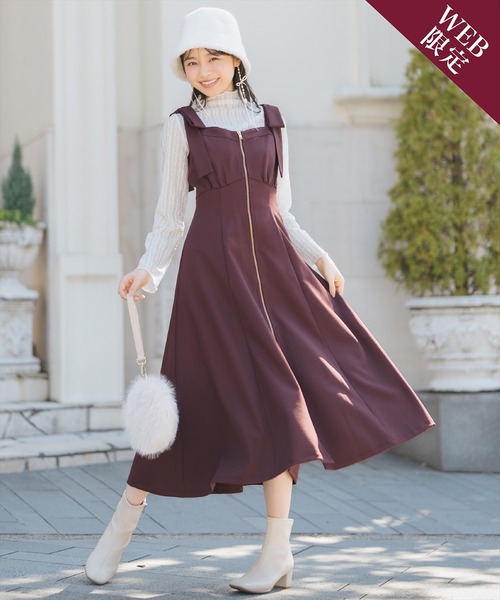 再入荷】ショルダーリボンフロントZIPワンピース（ワンピース