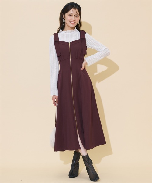 【新品】WILLSELECTION オフショルワンピース 再入荷】ショルダーリボンフロントZIPワンピース（ワンピース