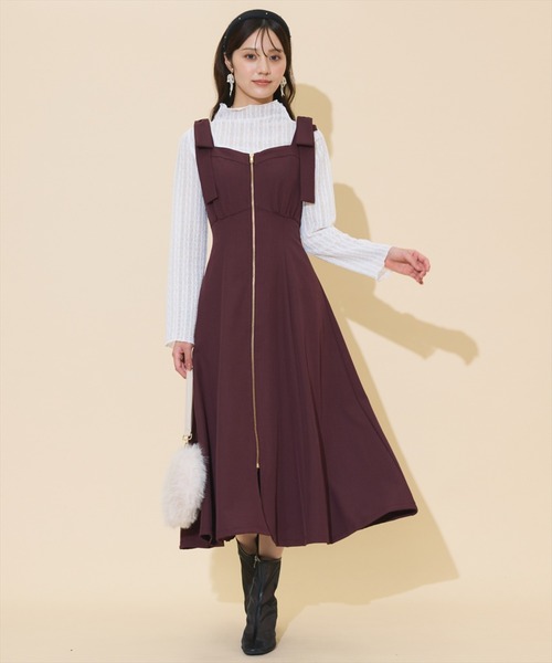 再入荷】ショルダーリボンフロントZIPワンピース（ワンピース
