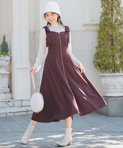 再入荷】ショルダーリボンフロントZIPワンピース（ワンピース