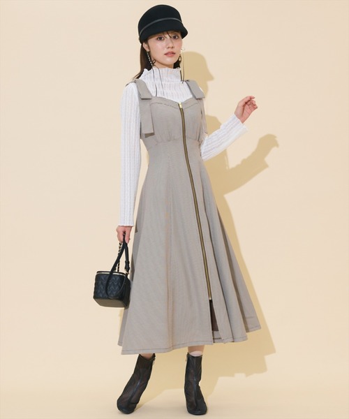 再入荷】ショルダーリボンフロントZIPワンピース（ワンピース