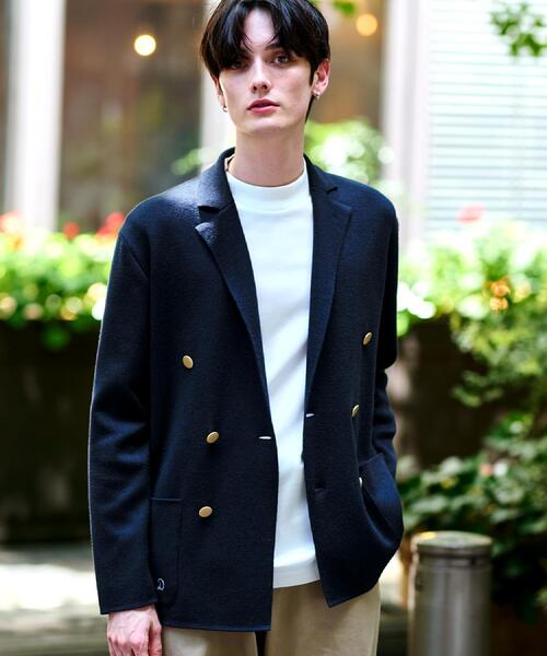 新品ドレステリア ネイビー ダブルブレスト テーラードジャケット セール】ダブルブレスト ニットジャケット（テーラードジャケット