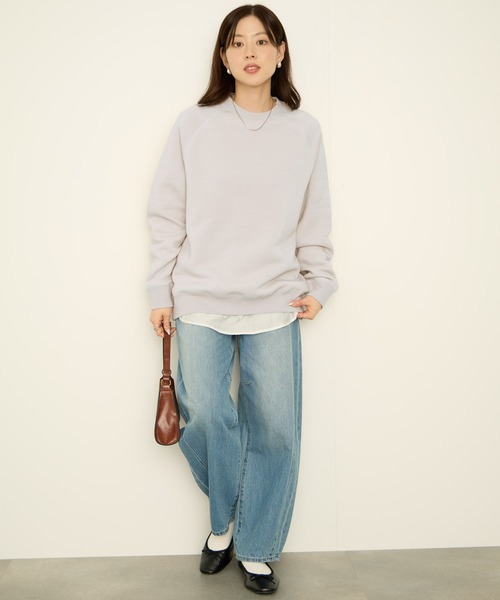 NAVY(ネイビー)の「nAvy 裏シャギーラ グラントレーナー(Tシャツ/カットソー・レディース・グレイッシュベージュ/ダークグリーン/杢グレー/スミクロ/オートミール・L/M)」の13枚目の写真