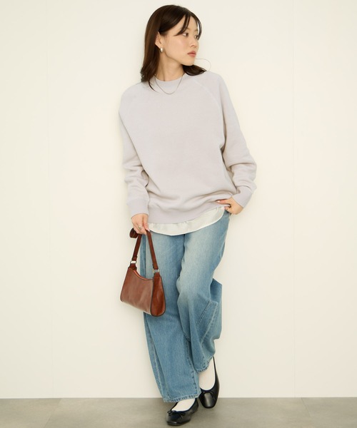 NAVY(ネイビー)の「nAvy 裏シャギーラ グラントレーナー(Tシャツ/カットソー・レディース・グレイッシュベージュ/ダークグリーン/杢グレー/スミクロ/オートミール・L/M)」の15枚目の写真