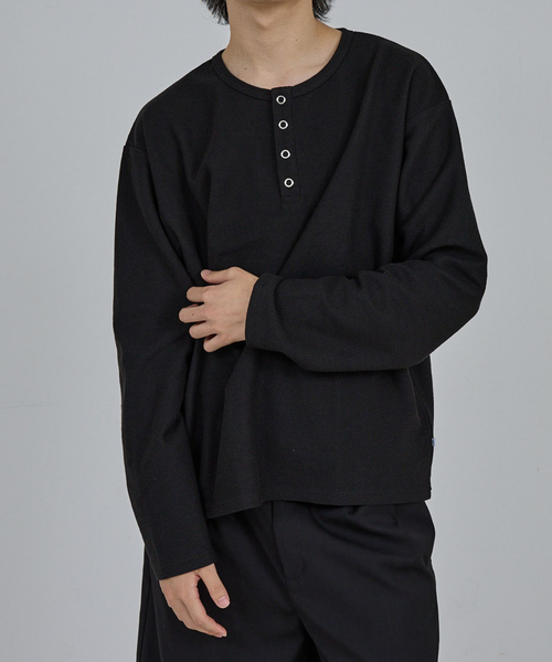 セール】MODERN KANOKO SNAP HENRY NECK LONG SLEEVE T-SHIRT / モダン