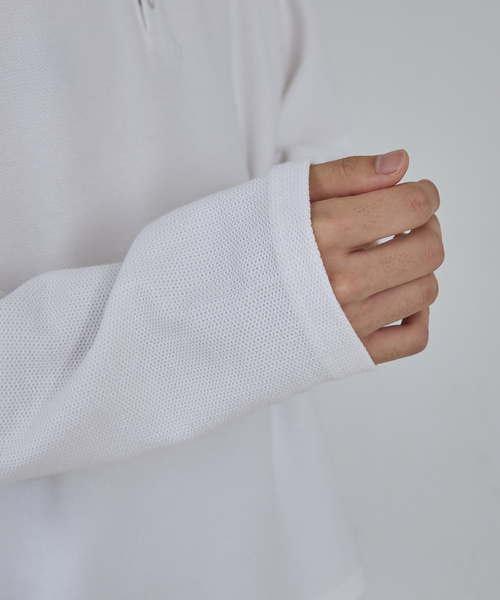 AH ABAHOUSE（エーエイチアバハウス）の「MODERN KANOKO SNAP HENRY NECK LONG SLEEVE T-SHIRT / モダン カノコ スナップ ヘンリーネック ロングスリーブTシャツ（Tシャツ/カットソー・メンズ・グレイッシュベージュ/ホワイト/ブラック・44/46/48）」の8枚目の写真