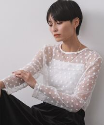 OPAQUE.CLIP | チュールフラワー刺繍シアートップス【洗濯機OK】(Tシャツ/カットソー)