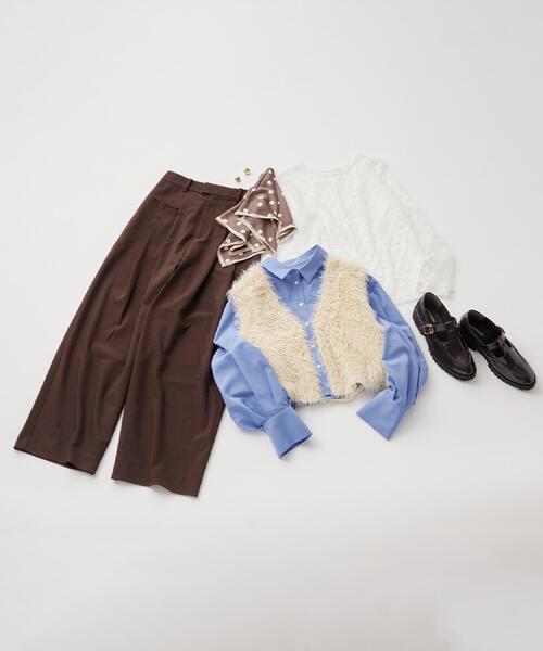 OPAQUE.CLIP（オペークドットクリップ）の「チュールフラワー刺繍シアートップス【洗濯機OK】（Tシャツ/カットソー・レディース・ホワイト系1・00）」の14枚目の写真