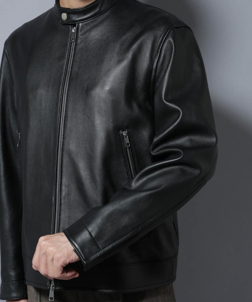 ラムナッパレザーバンドカラーライダースジャケット（ライダース