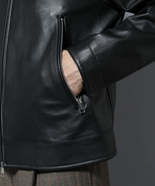 ラムナッパレザーバンドカラーライダースジャケット（ライダース