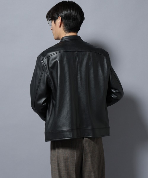 NANO universe（ナノユニバース）の「ラムナッパレザーバンドカラーライダースジャケット（ライダースジャケット・メンズ・ブラック・L/M）」の4枚目の写真