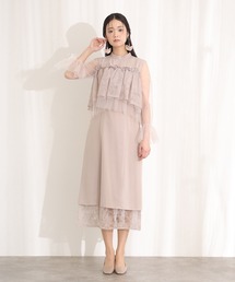 クラシカル シフォン レイヤード パーティー ドレス ワンピース ミモレ丈 長袖 ハイウエスト フォーマル オケージョンドレス 結婚式 お呼ばれ 二次会 成人式 同窓会 謝恩会 20代 30代