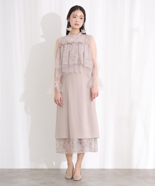 PourVous(プールヴー)の「クラシカル シフォン レイヤード パーティー ドレス ワンピース ミモレ丈 長袖 ハイウエスト フォーマル オケージョンドレス 結婚式 お呼ばれ 二次会 成人式 同窓会 謝恩会 20代 30代(ドレス・レディース・ブラック/モカ/グレイッシュベージュ・S/M)」の12枚目の写真