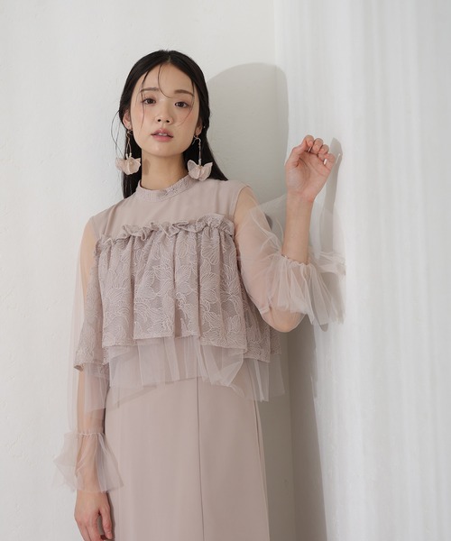 PourVous(プールヴー)の「クラシカル シフォン レイヤード パーティー ドレス ワンピース ミモレ丈 長袖 ハイウエスト フォーマル オケージョンドレス 結婚式 お呼ばれ 二次会 成人式 同窓会 謝恩会 20代 30代(ドレス・レディース・ブラック/モカ/グレイッシュベージュ・S/M)」の13枚目の写真