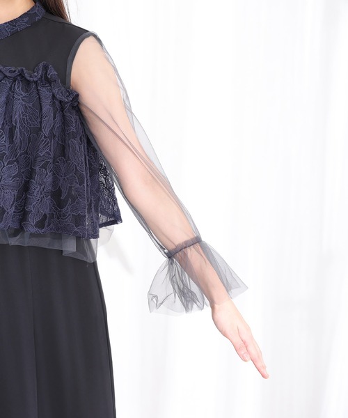 PourVous(プールヴー)の「クラシカル シフォン レイヤード パーティー ドレス ワンピース ミモレ丈 長袖 ハイウエスト フォーマル オケージョンドレス 結婚式 お呼ばれ 二次会 成人式 同窓会 謝恩会 20代 30代(ドレス・レディース・ブラック/モカ/グレイッシュベージュ・S/M)」の17枚目の写真