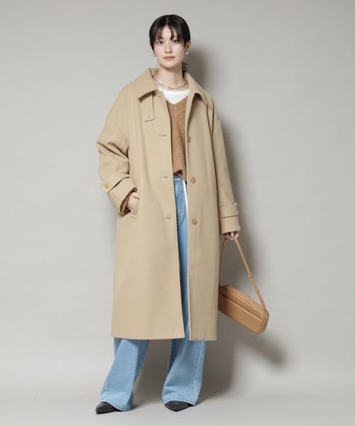 NANO universe(ナノユニバース)の「メルトンジャージーステンカラーコート(ステンカラーコート・レディース・ベージュ/モカ/ダークネイビー・FREE)」の4枚目の写真