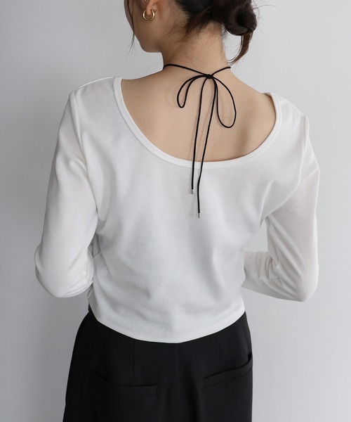 Freesia by andme(フリージアバイアンドミー)の「2way長袖ミニTシャツ(Tシャツ/カットソー・レディース・オフホワイト/ブラック/杢グレー・FREE)」の1枚目の写真