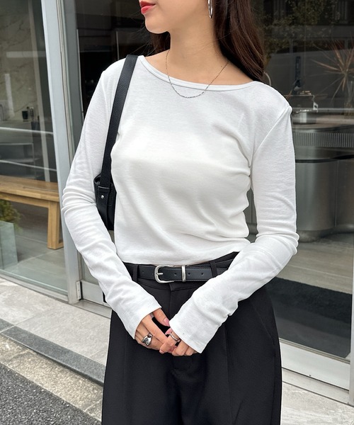 Freesia by andme(フリージアバイアンドミー)の「2way長袖ミニTシャツ(Tシャツ/カットソー・レディース・オフホワイト/ブラック/杢グレー・FREE)」の4枚目の写真