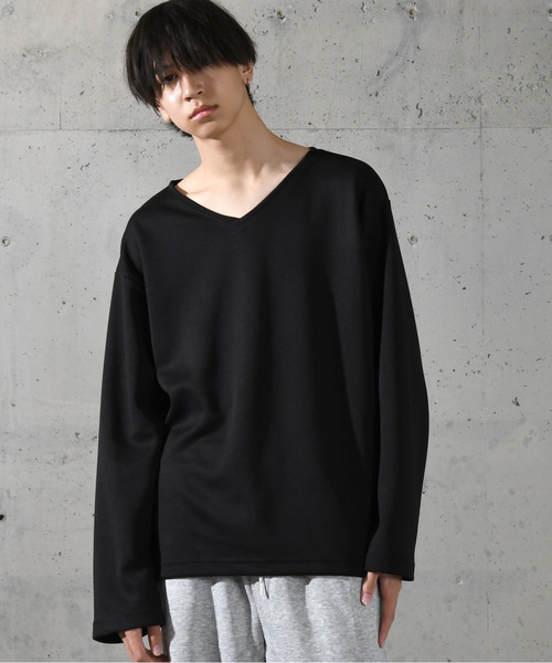 neos(ネオス)の「【neos】ルーズシルエット 裾ドローコード デザイン Vネック ロングスリーブ カットソー(Tシャツ/カットソー・メンズ・ネイビー/ホワイト/チャコールグレー/ブルー/ブラック・MEDIUM/LARGE)」の2枚目の写真