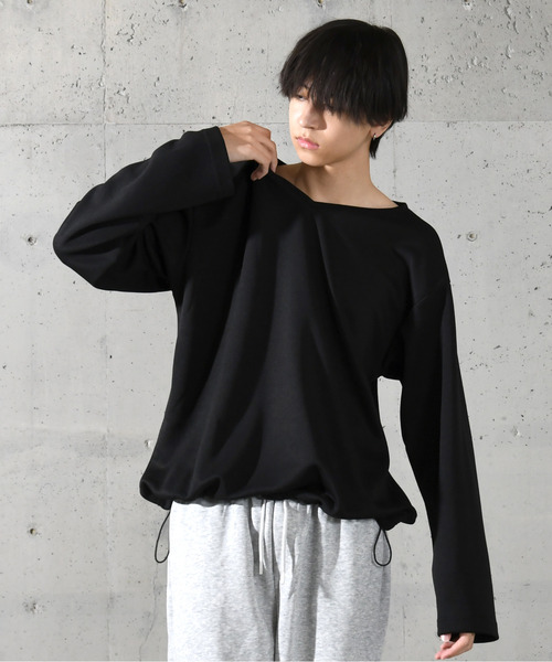 neos(ネオス)の「【neos】ルーズシルエット 裾ドローコード デザイン Vネック ロングスリーブ カットソー(Tシャツ/カットソー・メンズ・ネイビー/ホワイト/チャコールグレー/ブルー/ブラック・MEDIUM/LARGE)」の6枚目の写真