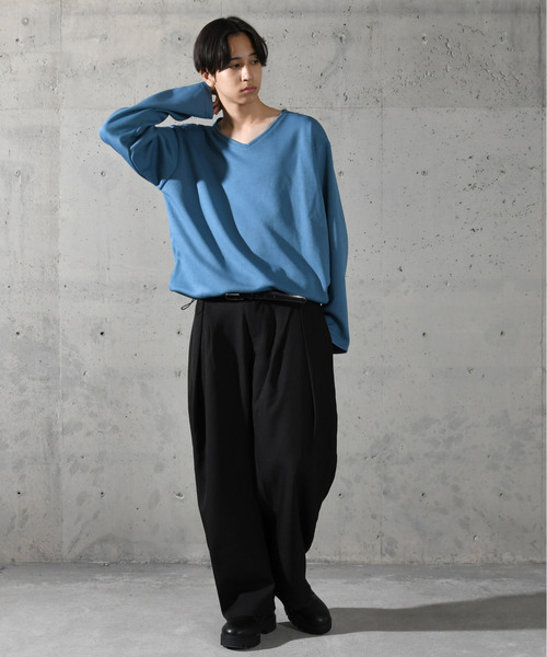 neos(ネオス)の「【neos】ルーズシルエット 裾ドローコード デザイン Vネック ロングスリーブ カットソー(Tシャツ/カットソー・メンズ・ネイビー/ホワイト/チャコールグレー/ブルー/ブラック・MEDIUM/LARGE)」の12枚目の写真