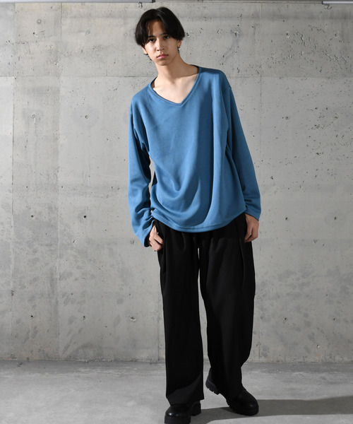 neos(ネオス)の「【neos】ルーズシルエット 裾ドローコード デザイン Vネック ロングスリーブ カットソー(Tシャツ/カットソー・メンズ・ネイビー/ホワイト/チャコールグレー/ブルー/ブラック・MEDIUM/LARGE)」の15枚目の写真