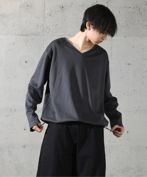 neos(ネオス)の「【neos】ルーズシルエット 裾ドローコード デザイン Vネック ロングスリーブ カットソー(Tシャツ/カットソー・メンズ・ネイビー/ホワイト/チャコールグレー/ブルー/ブラック・MEDIUM/LARGE)」の18枚目の写真