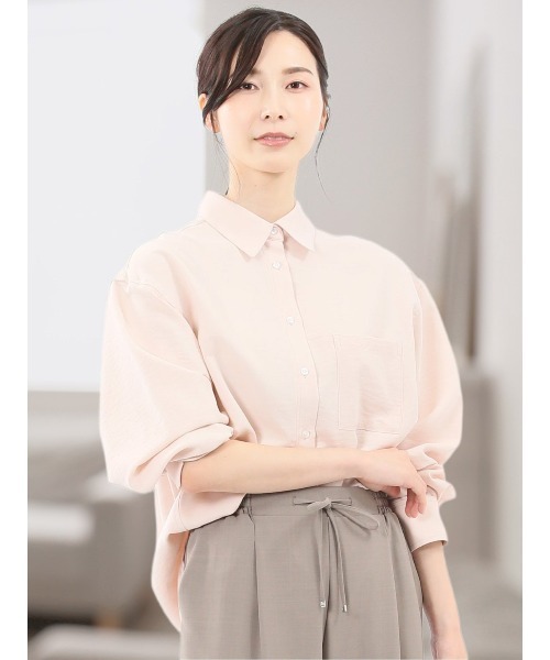 m.f.editorial（エムエフエディトリアル）の「【ストレッチ】m.f.エディトリアル レディース バックタック レギュラーカラー 長袖ブラウス（シャツ/ブラウス・レディース・ホワイト/ブラック/ピンク系その他/サックスブルー・MEDIUM/LARGE）」の4枚目の写真