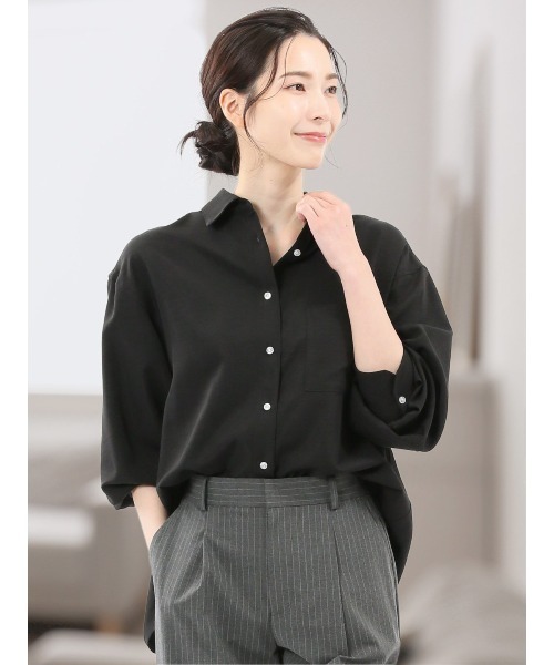 m.f.editorial（エムエフエディトリアル）の「【ストレッチ】m.f.エディトリアル レディース バックタック レギュラーカラー 長袖ブラウス（シャツ/ブラウス・レディース・ホワイト/ブラック/ピンク系その他/サックスブルー・MEDIUM/LARGE）」の2枚目の写真