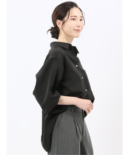 m.f.editorial（エムエフエディトリアル）の「【ストレッチ】m.f.エディトリアル レディース バックタック レギュラーカラー 長袖ブラウス（シャツ/ブラウス・レディース・ホワイト/ブラック/ピンク系その他/サックスブルー・MEDIUM/LARGE）」の7枚目の写真