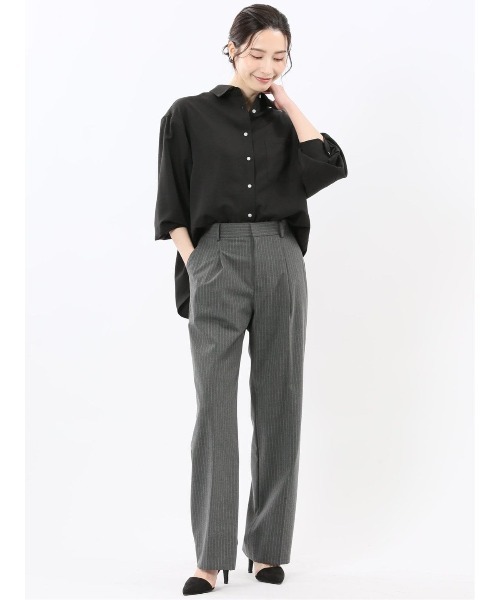 m.f.editorial（エムエフエディトリアル）の「【ストレッチ】m.f.エディトリアル レディース バックタック レギュラーカラー 長袖ブラウス（シャツ/ブラウス・レディース・ホワイト/ブラック/ピンク系その他/サックスブルー・MEDIUM/LARGE）」の9枚目の写真