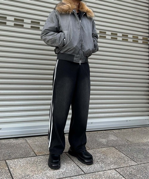 NYLAUS（ナイラス）の「【Nylaus】ヴィンテージ ストレッチ デニムワイドパンツ イージーパンツ デニムスウェットパンツ（デニムパンツ・メンズ・ネイビー/ブラック・L/M）」の4枚目の写真